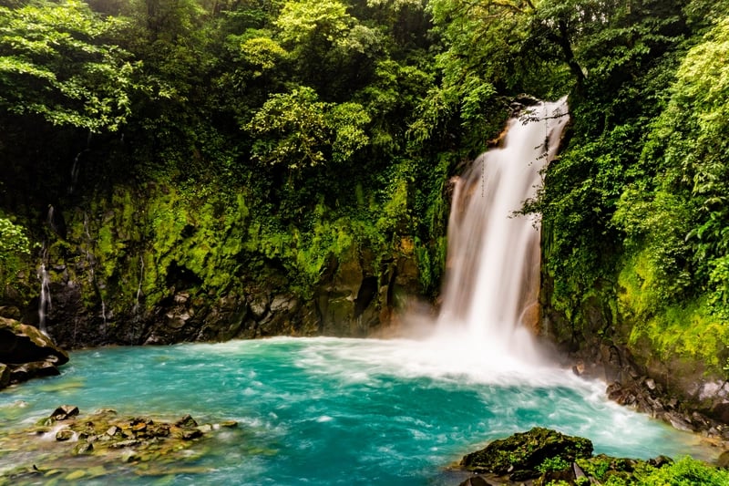 rio celeste waterfall at volcan tenorio national park